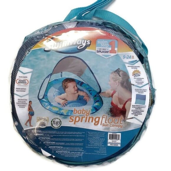 Swimways Baby Spring Float Sun Canopy Blue Fish Swim Step 1 Splash 9-24 Months - Picture 1 of 5